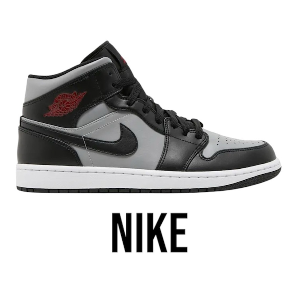 Nike Gray and Black Mid-Top Athletic Sneakers with Red Accent